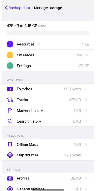 Backup data screen iOS