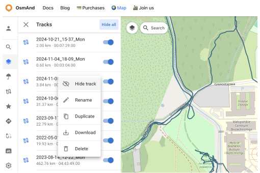 Configure map menu Tracks