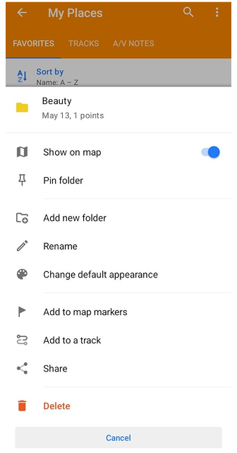 Favorites folder functions android