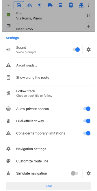 Route preparation Android