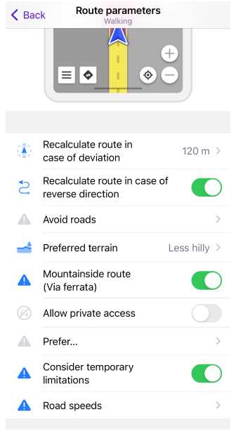 Pedestrian routing settings iOS 2