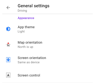 Profiles General Settings Appearance Android