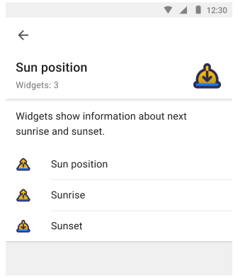 Sunset and sunrise widgets