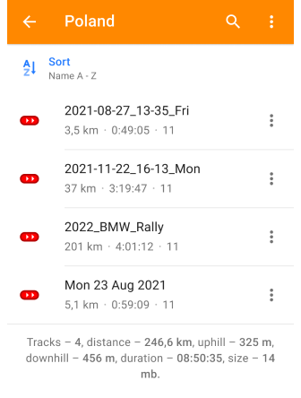 Meine Orte mit Tracks in Android