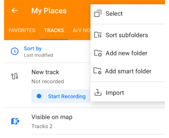 Meine Orte Tracks Sortierfunktion Android