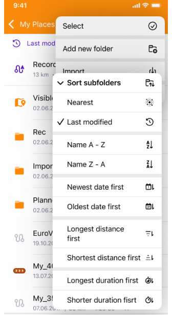 Meine Orte Tracks Sortierfunktion iOS