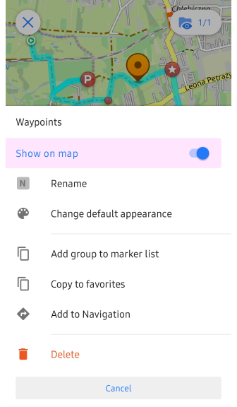 Track-Menü Gruppenmenü Android