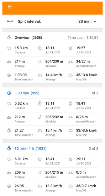 Track-Split-Intervall-Bildschirm Zeit Android