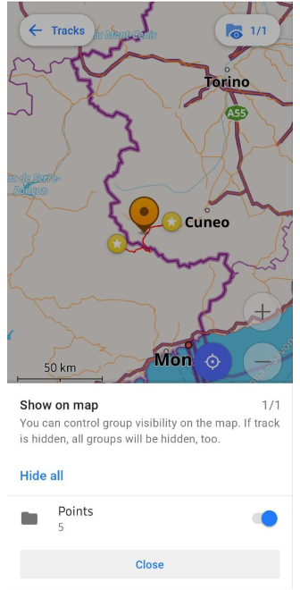 Track-Menü Gruppe Karte Android