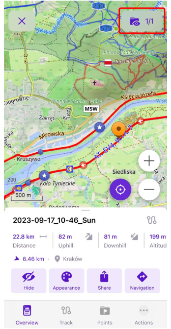 Track-Menü Gruppe Karte iOS