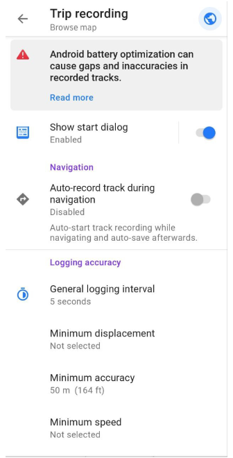 Configuration de l&#39;enregistrement de trajet dans Android