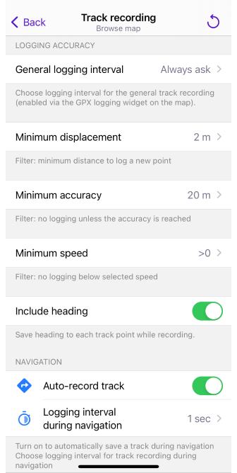 Configuration de l&#39;enregistrement de trajet dans iOS