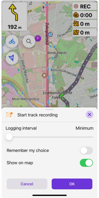 Widget d&#39;enregistrement de trajet