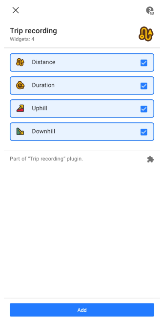 Widget d&#39;enregistrement de trajet
