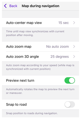Екран карти під час навігації
