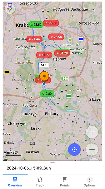 Мапа розділення треку за підйомом/спуском