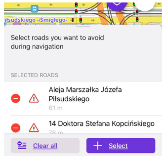 قائمة تجنب الطرق على الخر�يطة iOS