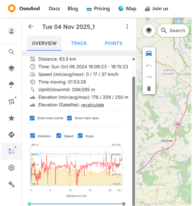 لوحة المعلومات على الويب في OsmAnd