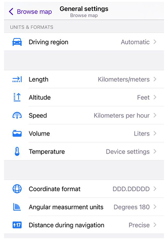 Profiles General Settings Units & formats iOS