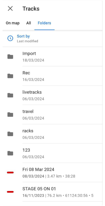 Selected tracks menu Android