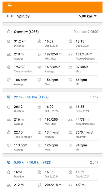 Track split by distance tab