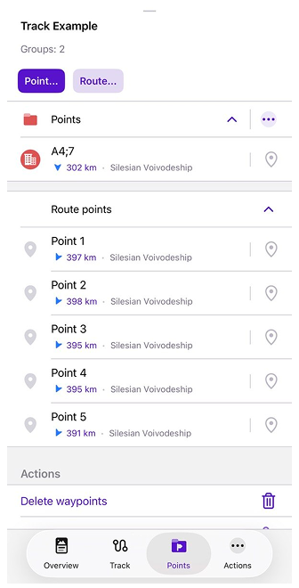 Context track menu Points iOS