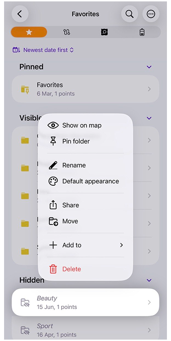 Favoritenaktionen iOS