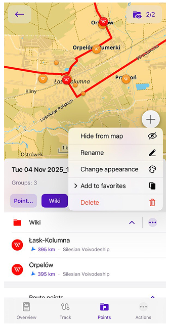 Track-Menü Gruppenmenü iOS