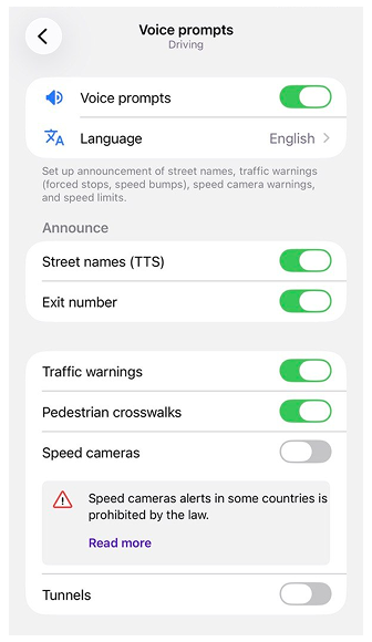 Sprachnavigationseinstellungen iOS