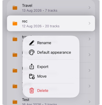 Menú contextual de un track en iOS