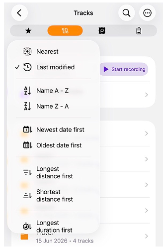 Función de ordenación de tracks en Mis Lugares iOS