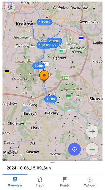 Mapa de división del track por tiempo
