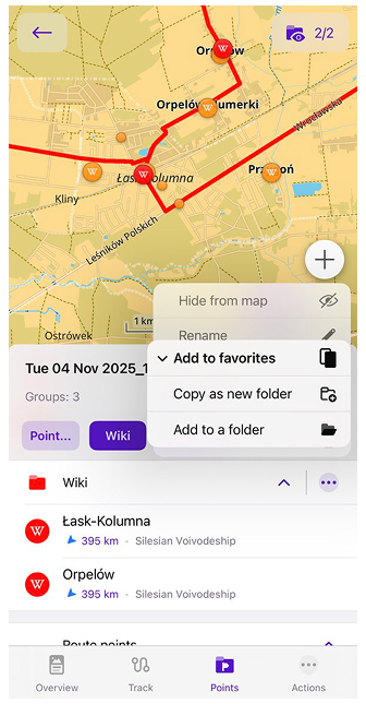 Menú de Grupo del menú del track en iOS