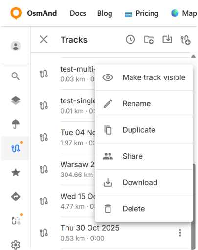 Menu Configurer la carte Traces