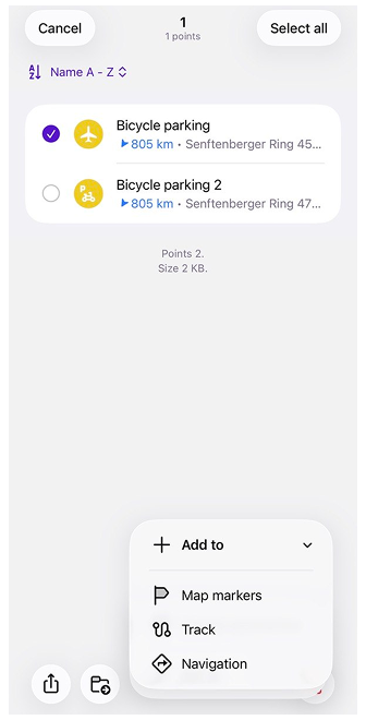 Actions sur les favoris iOS