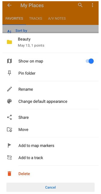 Fonctions du dossier de favoris Android