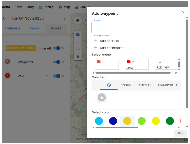 OsmAnd Web Waypoints Panel