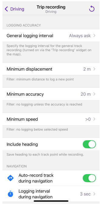 Configurazione della registrazione viaggio in iOS