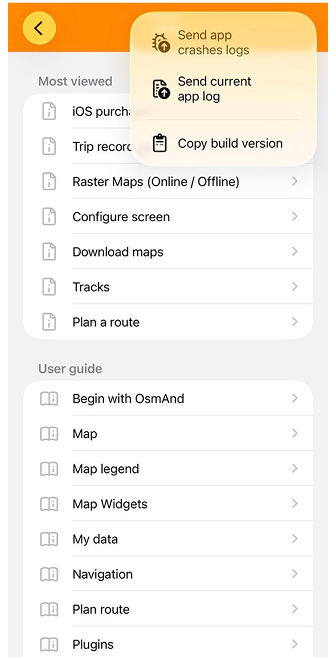 Kaartenmenu iOS