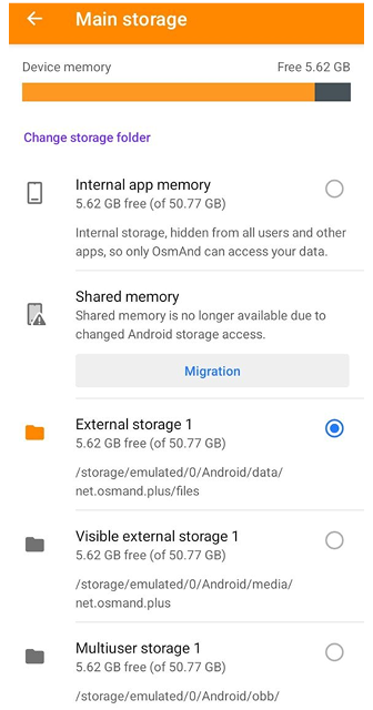 Ustawienia przechowywania profili Android
