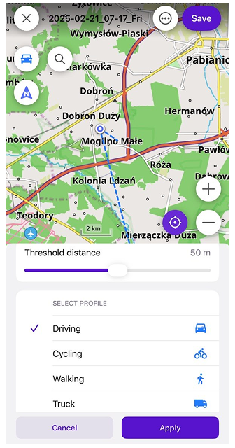 Planowanie trasy snap-road-ios