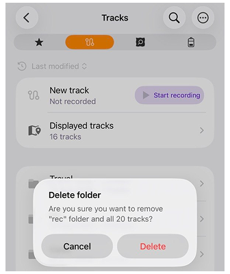 Menu kontekstowe trasy w systemie iOS