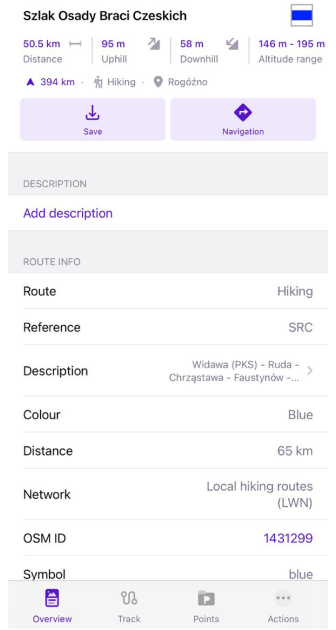 Informações da rota