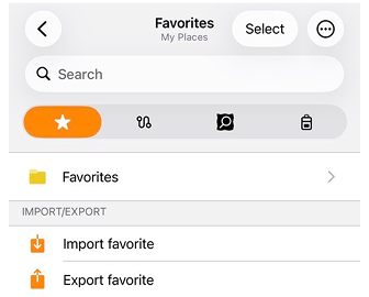 Yerlerim menüsü iOS