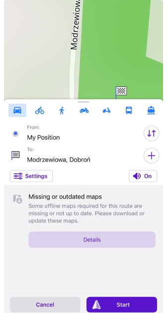 Повідомлення про відсутність мап при побудові навігації iOS